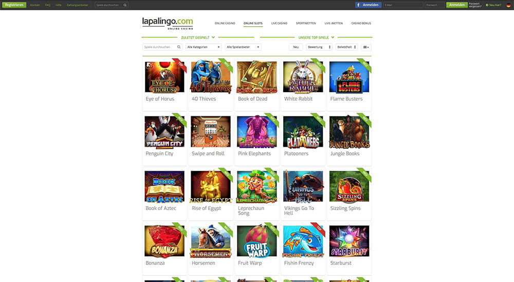 Spielangebot von Lapalingo Casino
